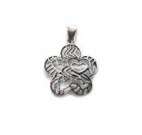 PE001569 Genuine Sterling Silver Pendant Flower With Hearts Solid Hallmarked 925 Handmade